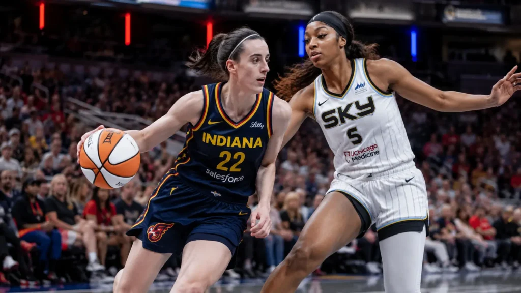 Fever vs Sky WNBA 2026 match action photo of Caitlin Clark