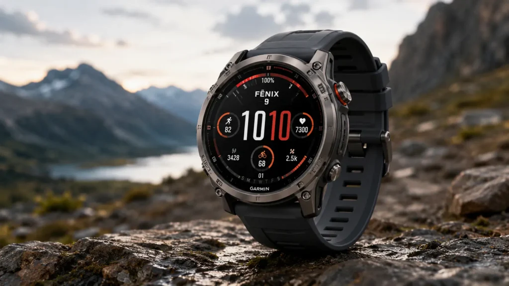 Garmin Fenix 9 outdoor smartwatch with bright AMOLED display
