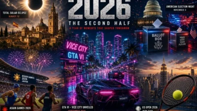 Featured image for the biggest events to watch in the second half of 2026 showing news on tech, elections, and space