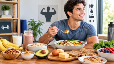 Man enjoying a nutrient-dense meal to learn how to gain weight in a healthy way
