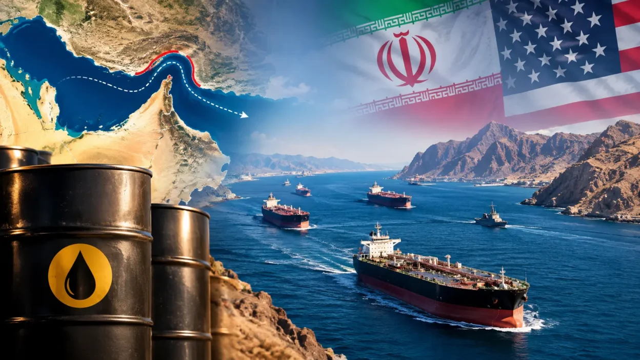 Strait of Hormuz latest news map showing oil tankers and military conflict zone