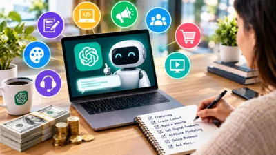 How to Make Money with ChatGPT illustration showing online earning methods